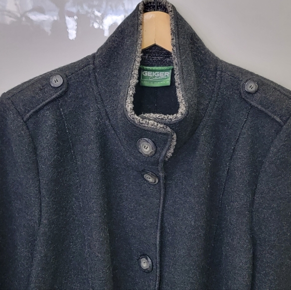 Geiger Austria Grey Boiled Wool Jacket Mock Neck Button Coat Women’s EU 40 US M - Picture 10 of 17